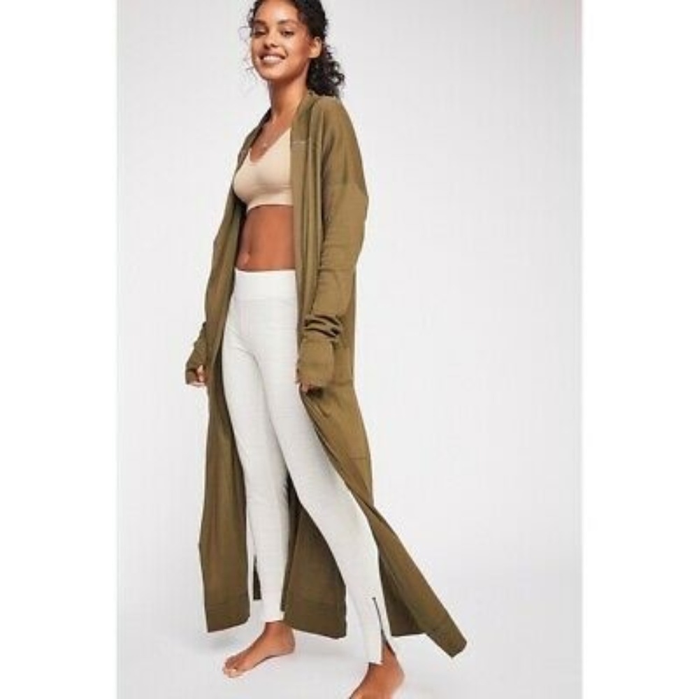 Free People "Hangout" Cardi Duster Military Green